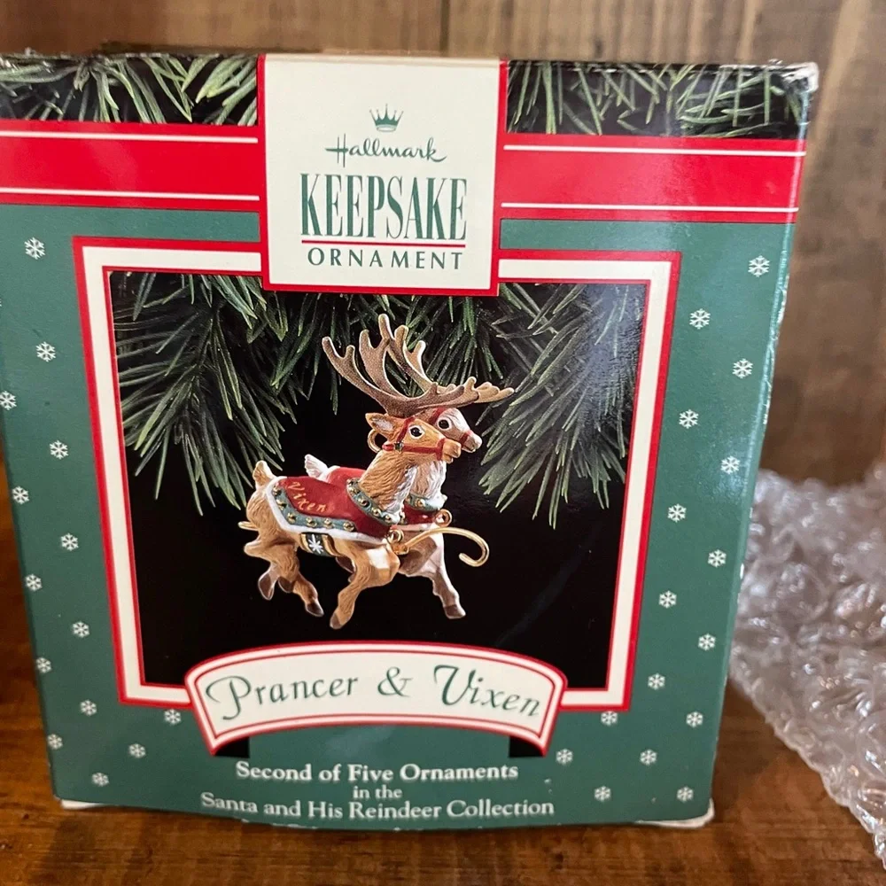 1992 Hallmark Santa and His Reindeer Ornament Prancer & Vixen #2 in Series